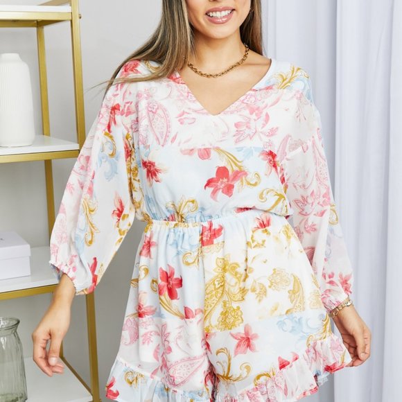 White Birch Full Size Short Sleeve Drawstring Romper